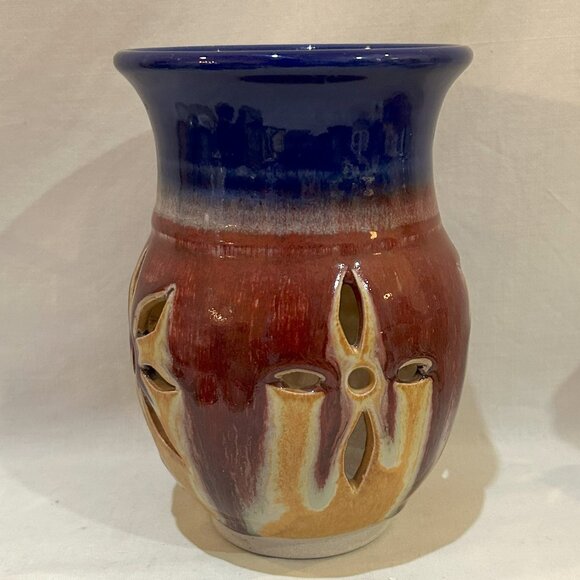 VTG Walt Glass Art Pottery Cut-out Luminary Candle Votive Holder Signed - Picture 6 of 9